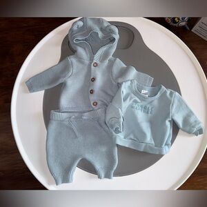 Carter's Blue Kids Knit Sweater Hooded Bear Ear Matching Set